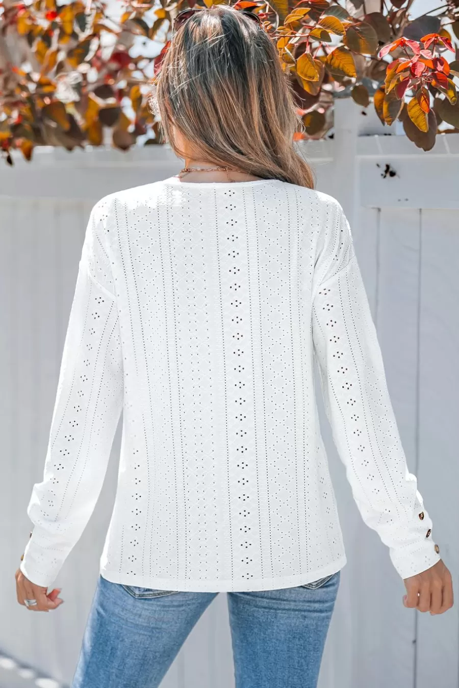 Cupshe T-Shirt & Débardeur | Chemise & Blouse*Haut à Col En Dentelle Et Manches Longues Avec œillets En Jersey Blanc