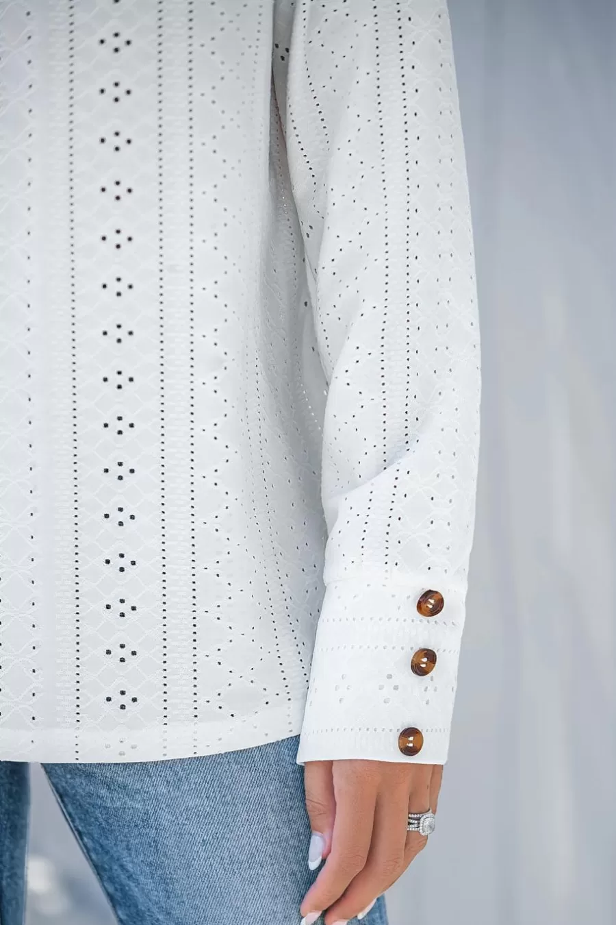 Cupshe T-Shirt & Débardeur | Chemise & Blouse*Haut à Col En Dentelle Et Manches Longues Avec œillets En Jersey Blanc