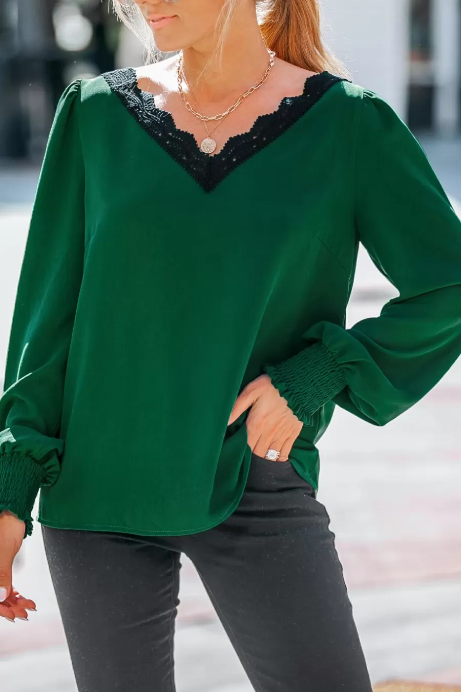 Cupshe T-Shirt & Débardeur | Chemise & Blouse*Haut à Col En V Avec Bordure En Dentelle Vert