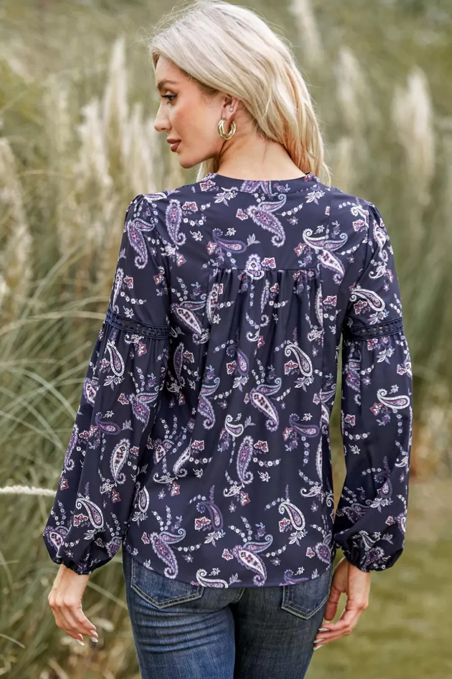 Cupshe T-Shirt & Débardeur | Chemise & Blouse*Haut à Col En V Et Manches Bouffantes En Dentelle Paisley Violet