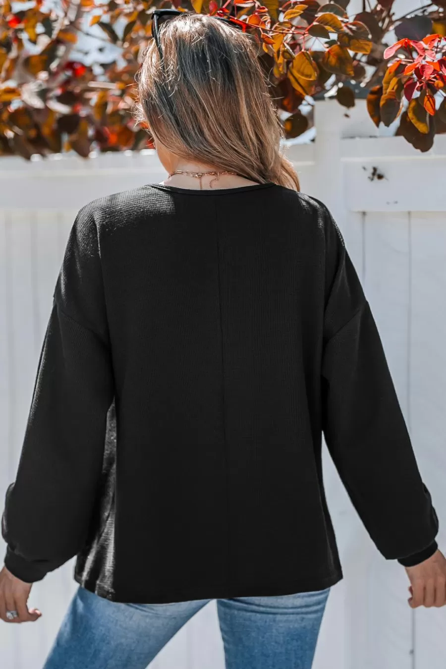 Cupshe T-Shirt & Débardeur | Chemise & Blouse*Haut à Col En V Et épaules Tombantes Avec Manches Longues Noir
