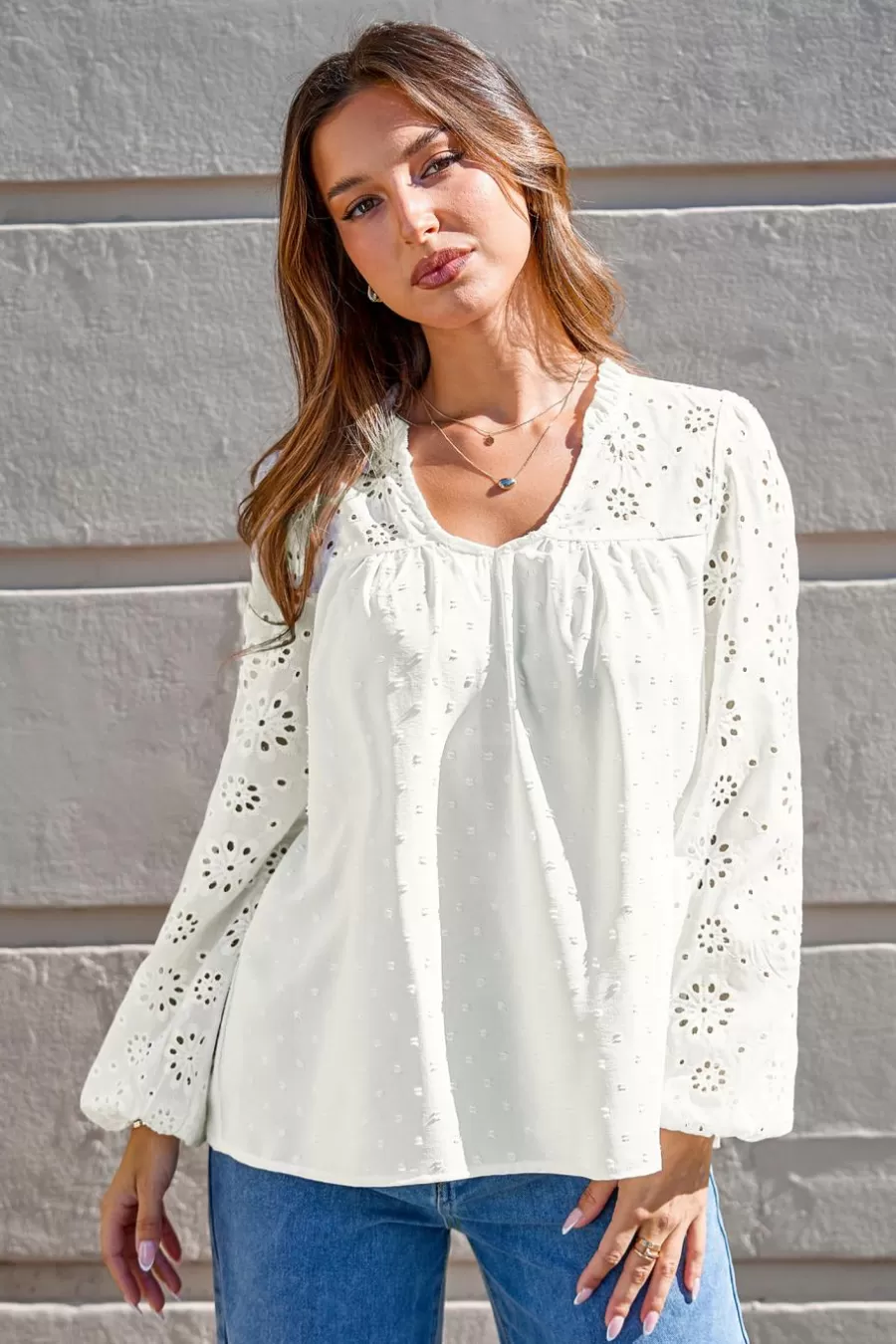 Cupshe T-Shirt & Débardeur | Chemise & Blouse*Haut à Col Motant Et Manches Blouson Avec Volants Et œillets Blanc