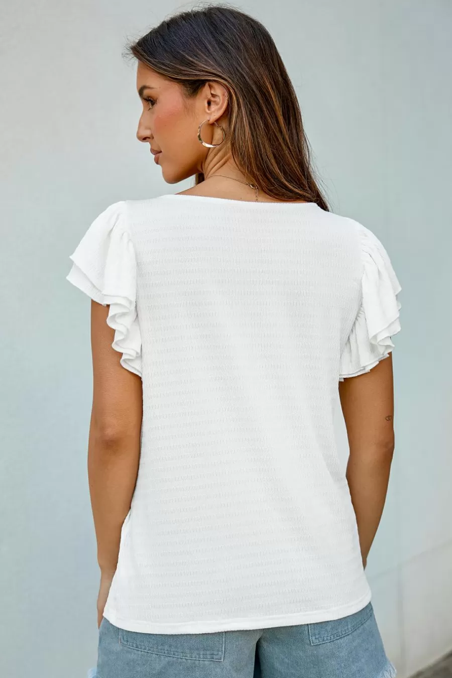 Cupshe T-Shirt & Débardeur | Chemise & Blouse*Haut Avec Manches à Volants Et Col Rond Blanc