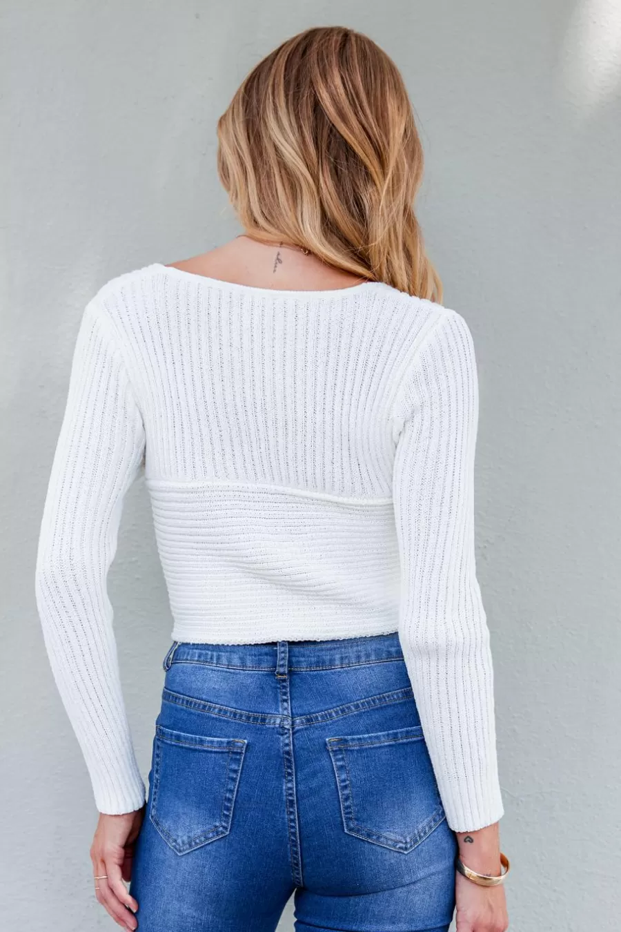 Cupshe Pull | Pulls & Gilets*Haut Court à Emballage Et Manches Longues En Tricot Côtelé Blanc
