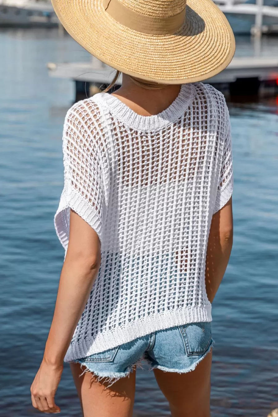 Cupshe Pulls & Gilets*Haut Cover Up En Tricot à Col Rond Et Manches Courtes he Blanc