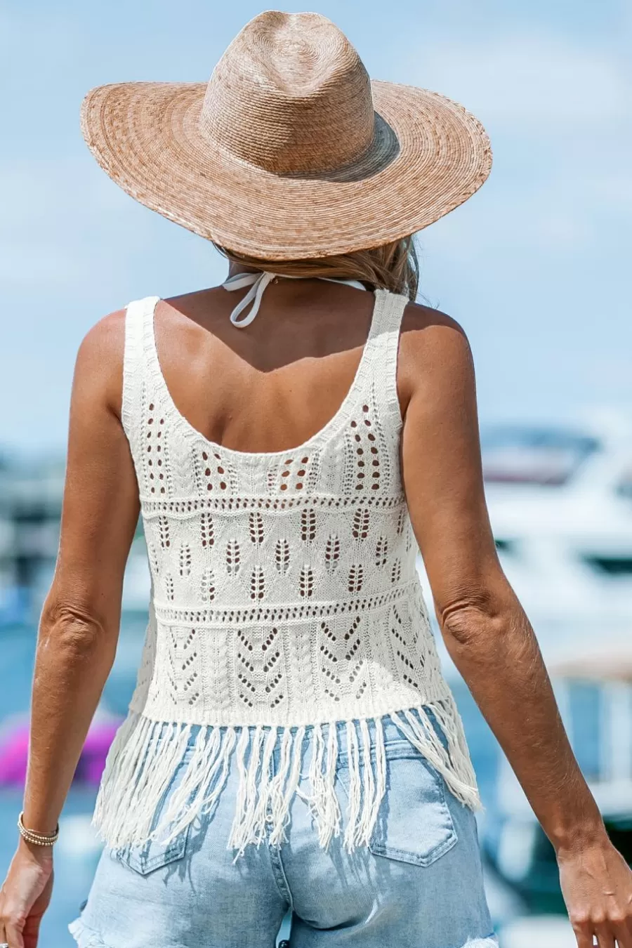 Cupshe Pulls & Gilets*Haut Cover Up Sans Manches En Tricot Ouvert à Boutons Et Franges Blanc
