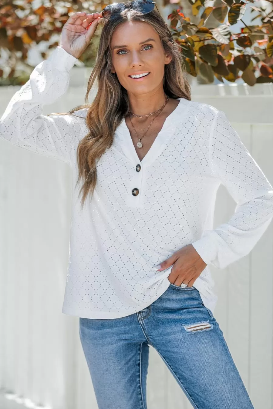 Cupshe Maillot 1 Pièce | T-Shirt & Débardeur*Haut En Jersey à Manches Longues Et Boutons Au Devant Blanc