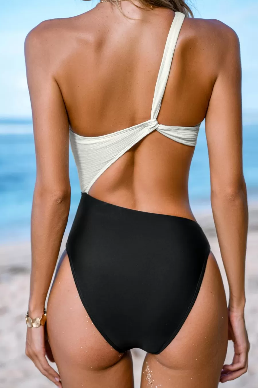Cupshe Maillot 1 Pièce*Maillot De Bain Une Pièce à Bloc De Couleur Avec Point Coquille Blanc