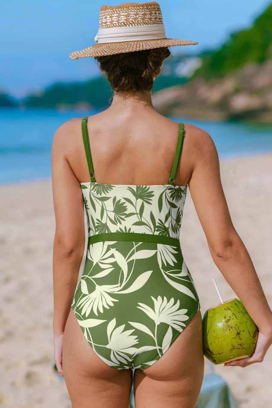 Cupshe Maillot 1 Pièce*Maillot De Bain Une Pièce à Col Carré Et Emballage Vert Et Blanc Vert clair
