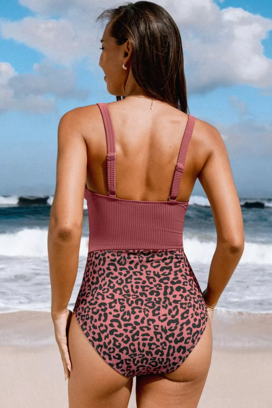 Cupshe Maillot 1 Pièce | Ventre Plat*Maillot De Bain Une Pièce à Col Plongeant Et Léopard Brique