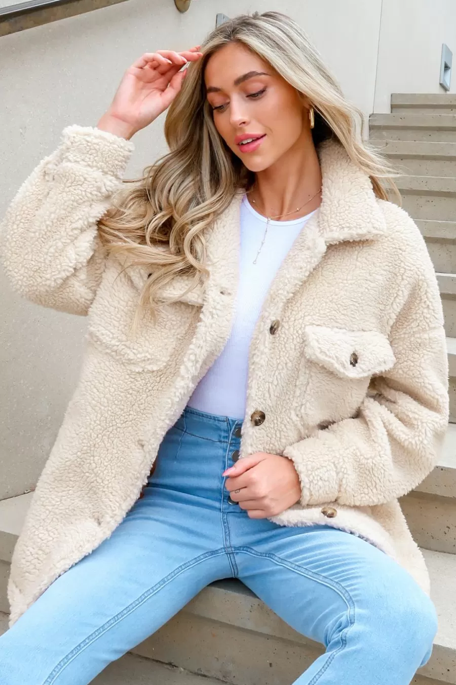 Cupshe Manteau & Veste*Manteau Teddy En Fausse Laine à Boutons Sur Le Devant Abricot