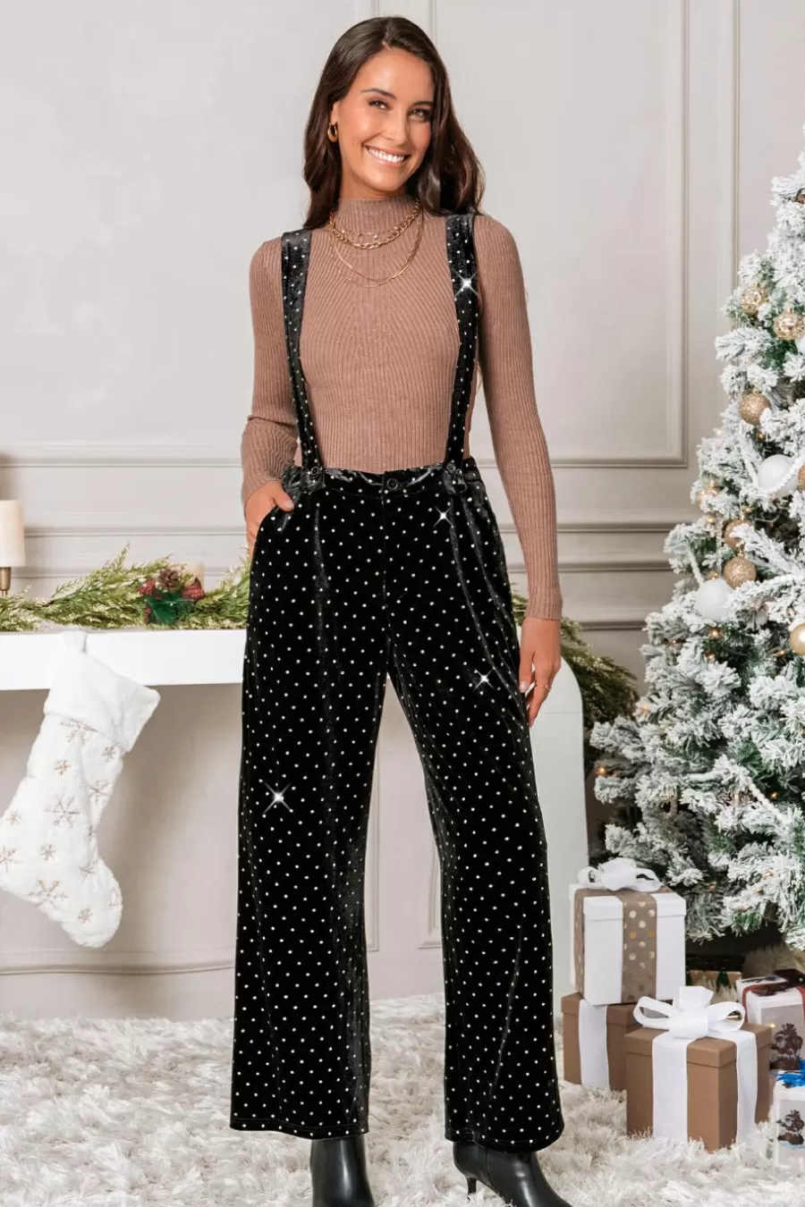 Cupshe Combinaison*Pantalon à Bretelles Et Jambes Larges Avec Pois s Et Argentés Noir