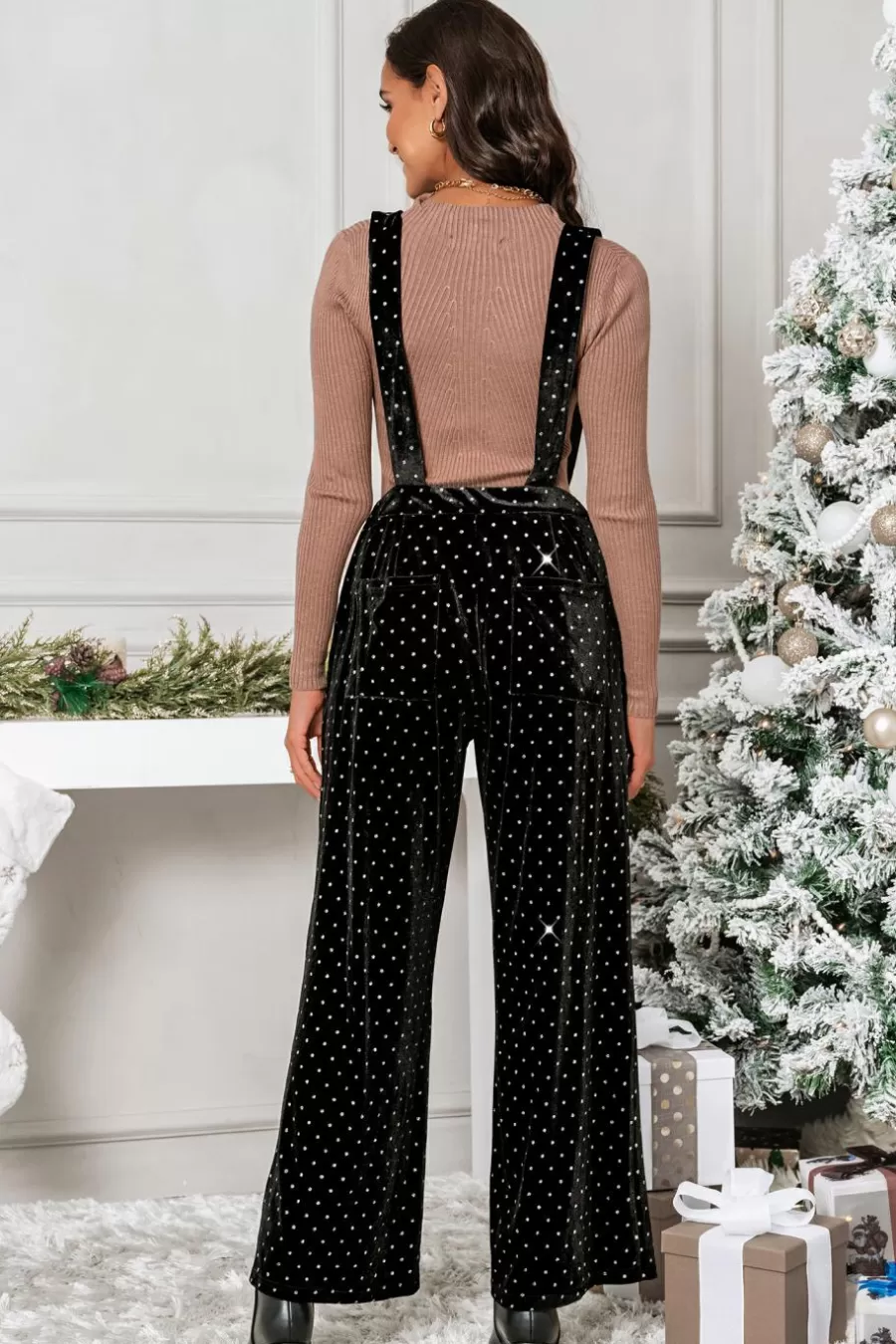 Cupshe Combinaison*Pantalon à Bretelles Et Jambes Larges Avec Pois s Et Argentés Noir