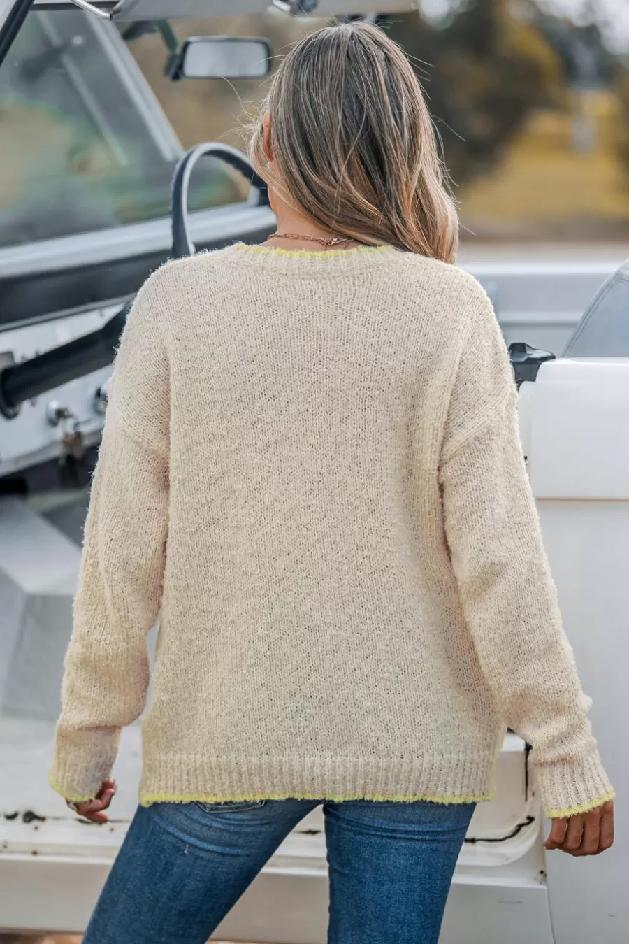Cupshe Pull | Pulls & Gilets*Pull à Col En V Et Manches Longues Avec Poches En Patch Beige