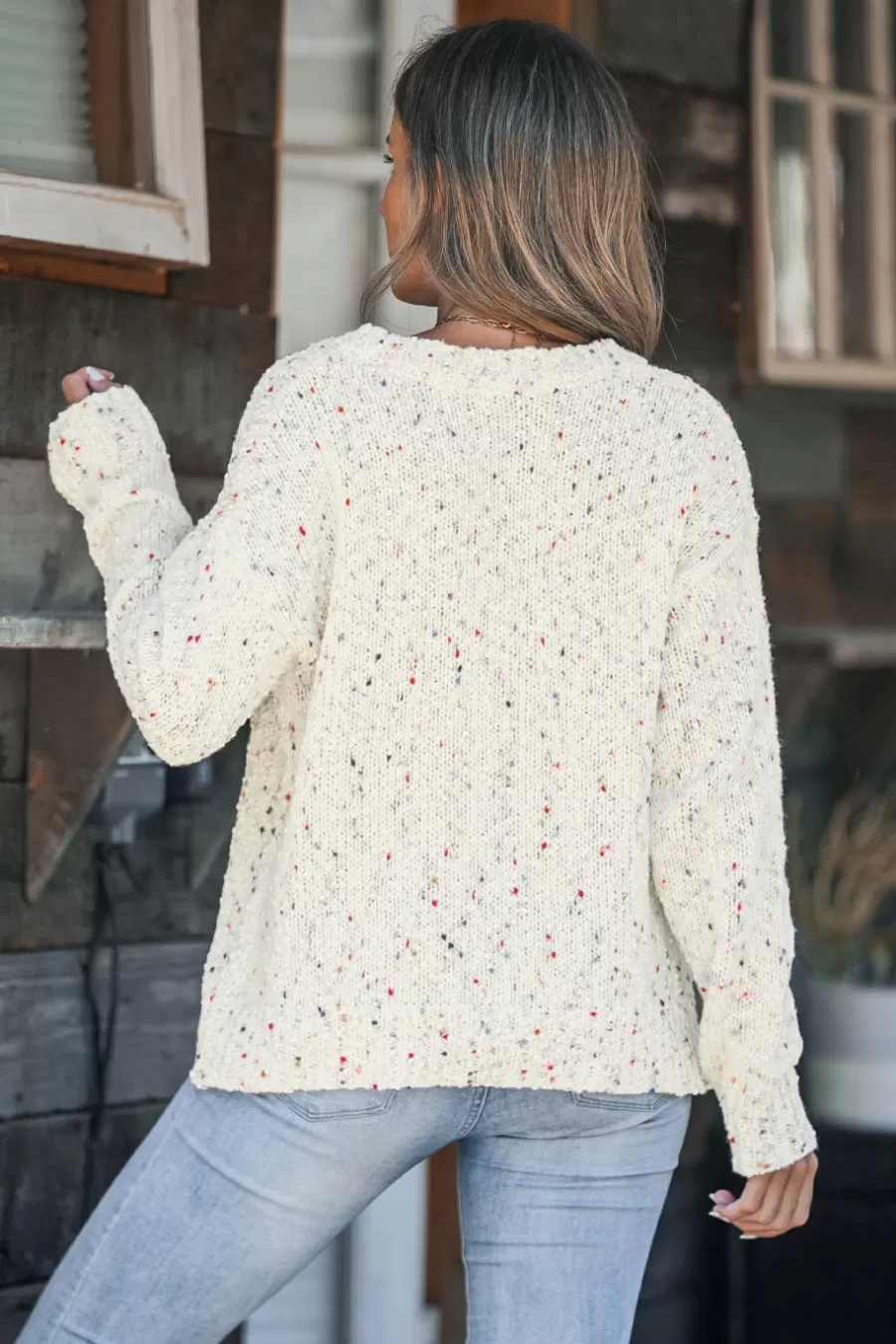 Cupshe Pull | Pulls & Gilets*Pull à Col En V Et Manches Longues En Tricot Torsadé Confetti Blanc