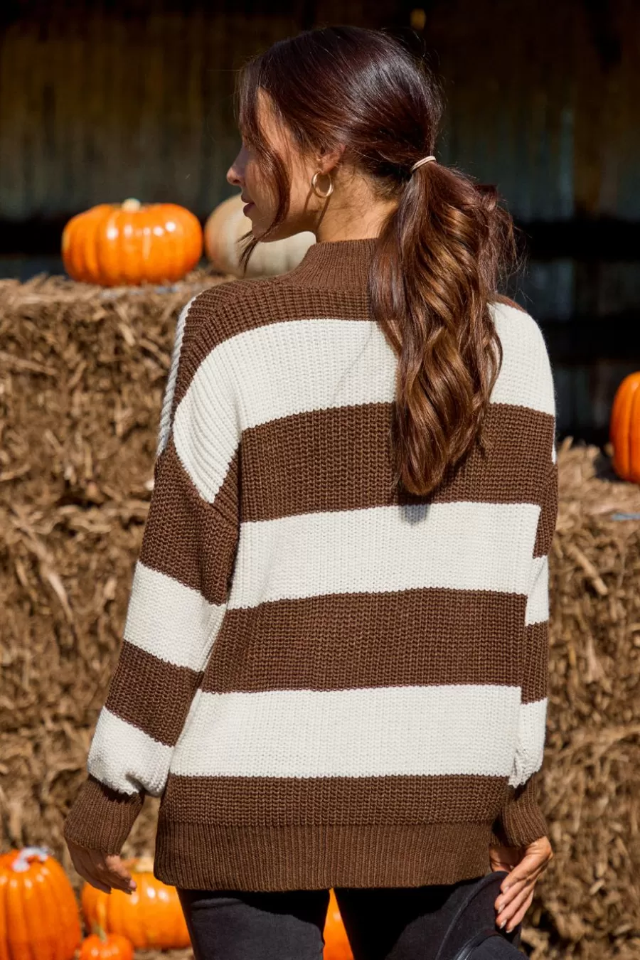 Cupshe Pull | Pulls & Gilets*Pull à Col Haut Et Manches Longues Avec Rayures Marron Et Blanc Brun