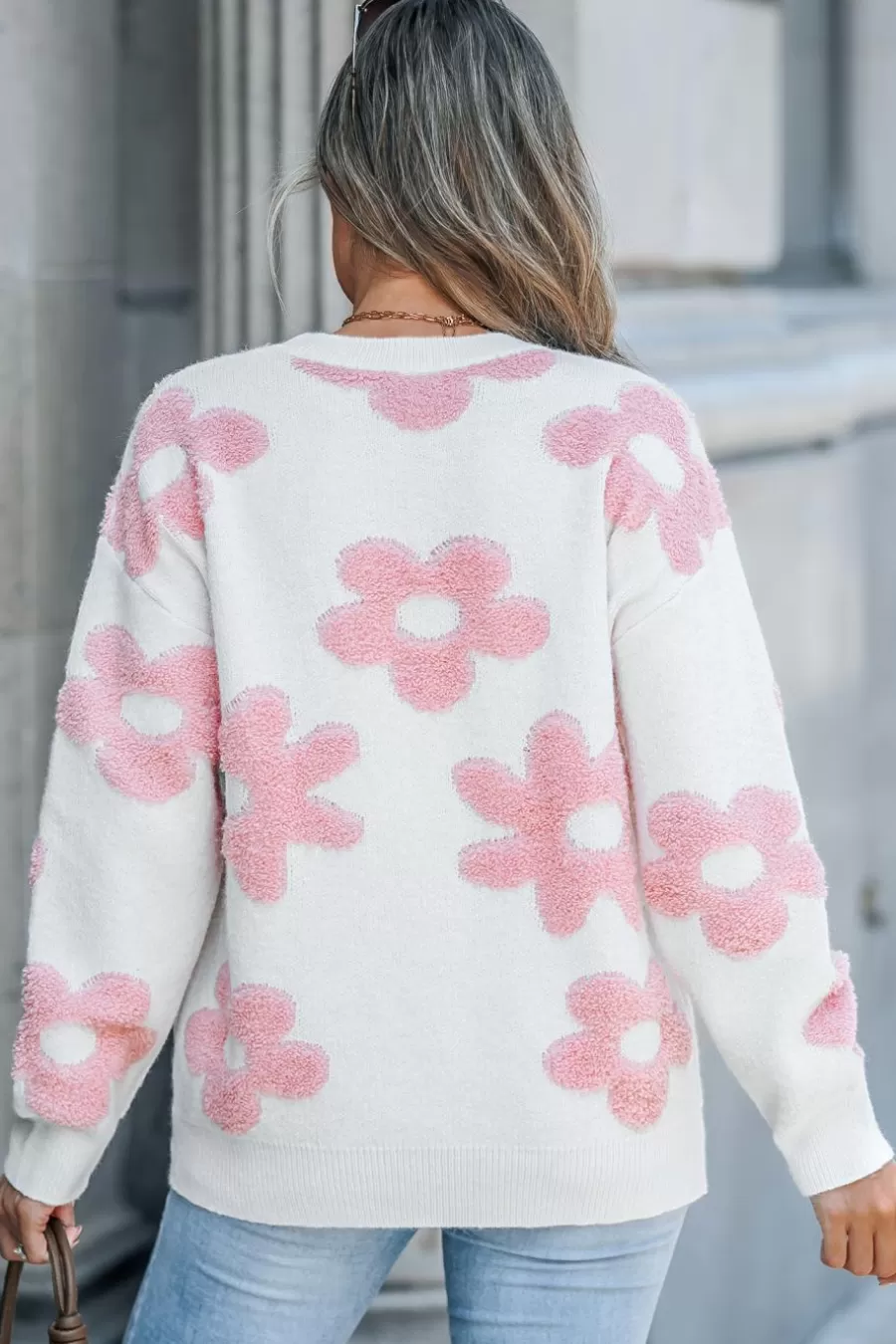 Cupshe Pull | Pulls & Gilets*Pull à Col Rond Et Manches Longues Avec Fleurs Rose