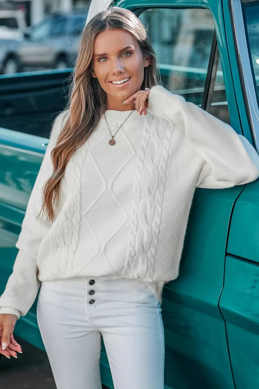 Cupshe Pull | Pulls & Gilets*Pull à Col Rond Et Manches Longues En Tricot Torsadé Blanc