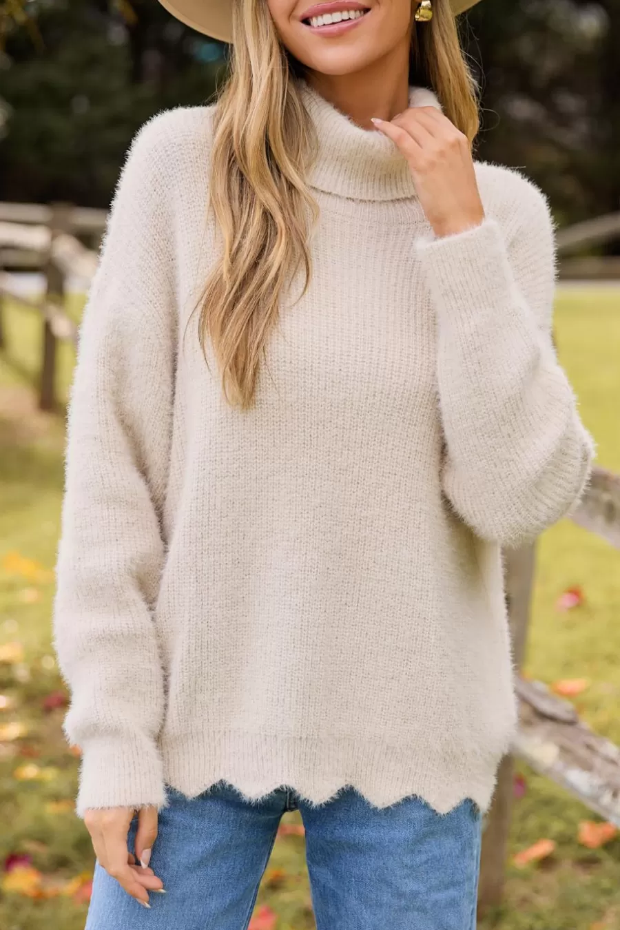 Cupshe Pull | Pulls & Gilets*Pull à Col Roulé Et Manches Longues Avec Ourlet Festonné Abricot