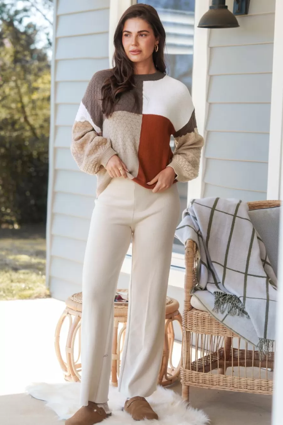 Cupshe Pull | Pulls & Gilets*Pull à Manches Longues Avec Carreaux Et Blocs De Couleurs Neutre