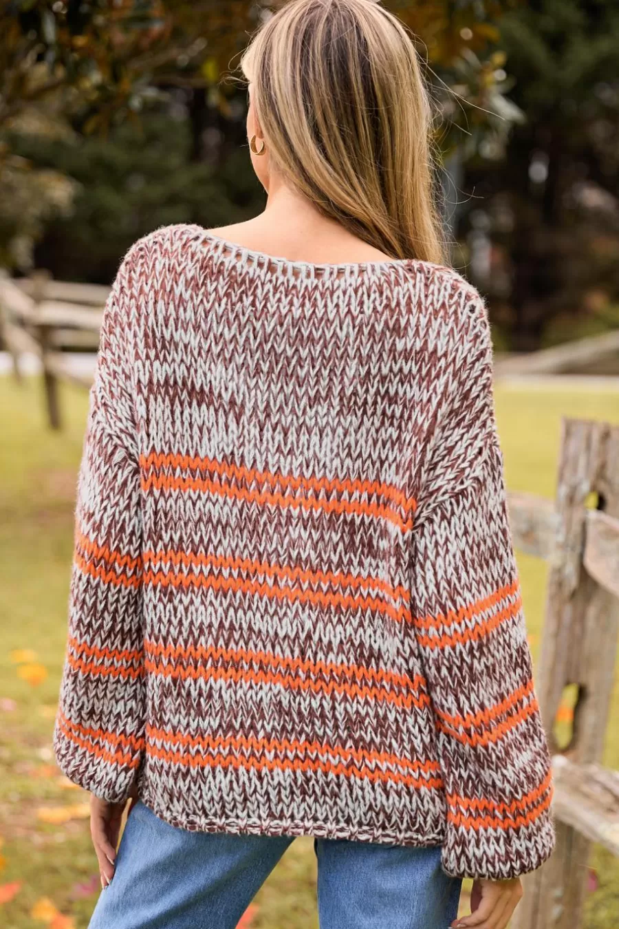 Cupshe Pull | Pulls & Gilets*Pull à Manches Longues Bouffantes Et Rayures Marron Et Orange Brun
