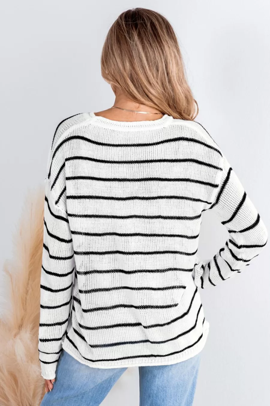 Cupshe Pull | Pulls & Gilets*Pull à Rayures Et Col Rond Avec Manches Longues En Tricot Blanc