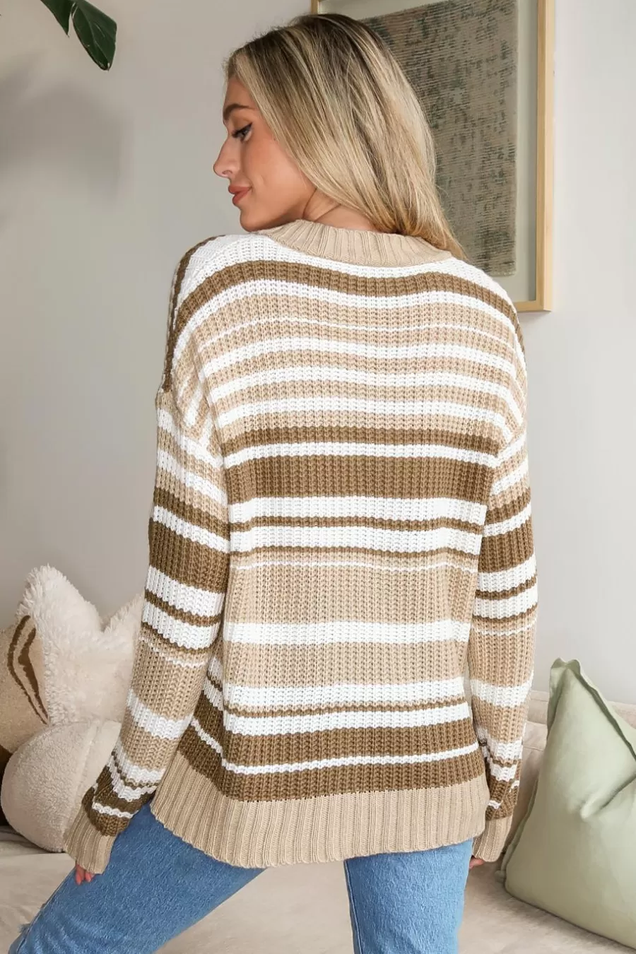 Cupshe Pull | Pulls & Gilets*Pull Avec Col En V Et Manches Tombantes à Rayures Abricot
