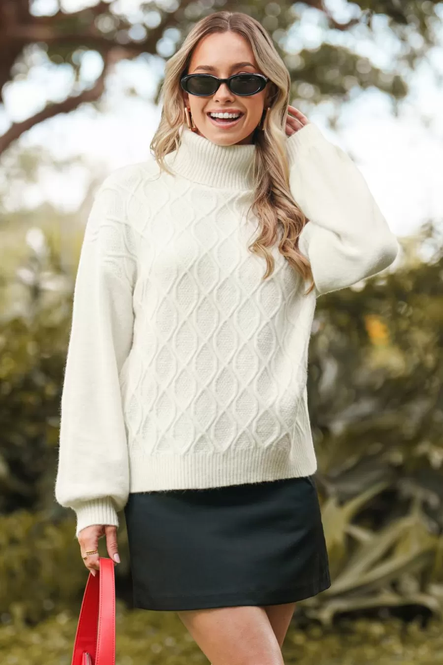 Cupshe Pull | Pulls & Gilets*Pull En Tricot Torsadé à Manches Longues Et Col Roulé Blanc