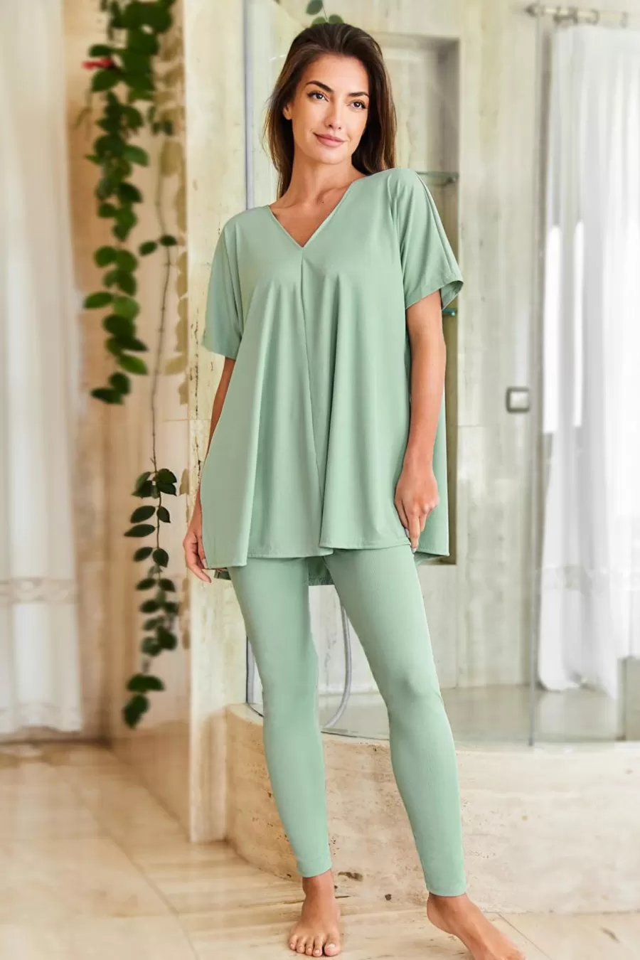 Cupshe Pyjama*Pyjama En Jersey De Couleur Et Leggings Menthe