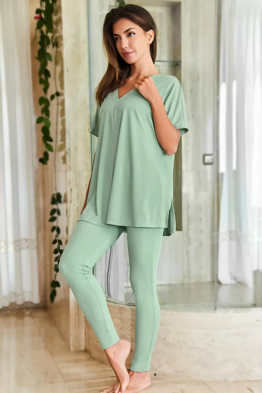 Cupshe Pyjama*Pyjama En Jersey De Couleur Et Leggings Menthe