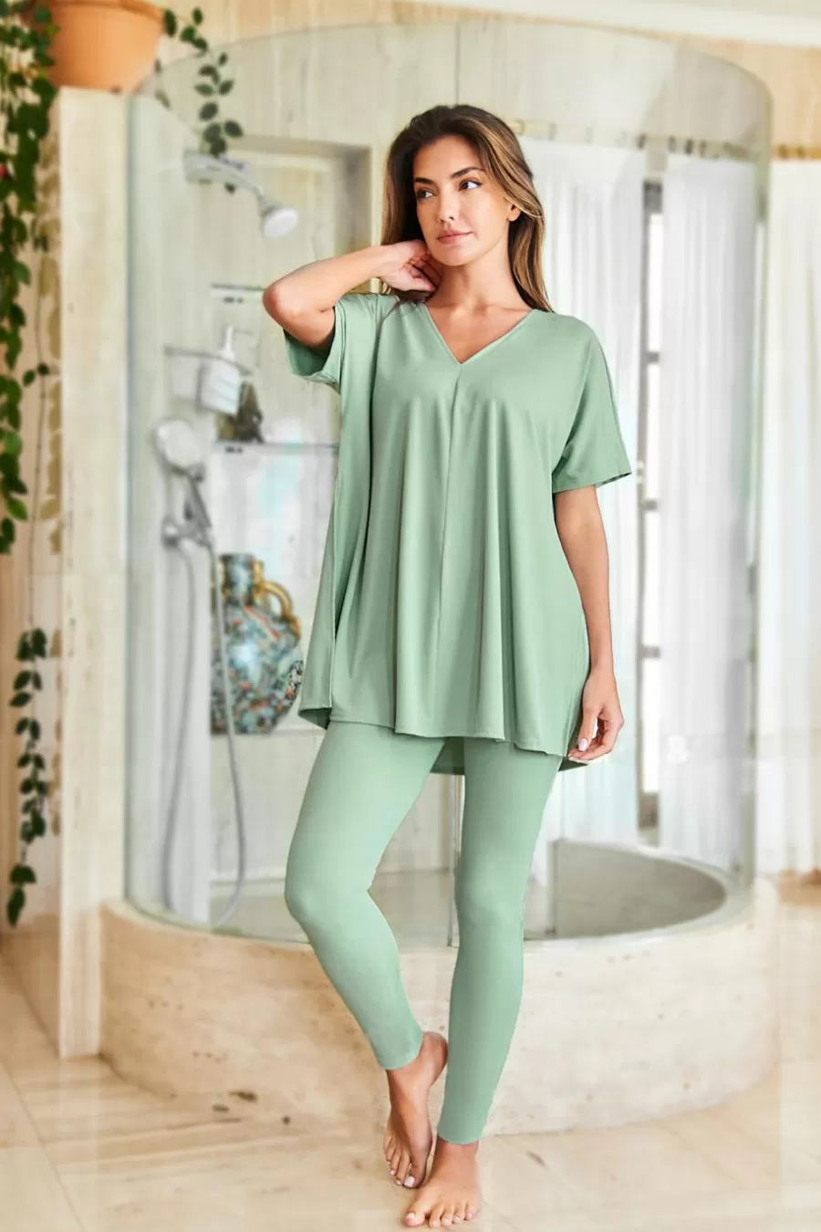 Cupshe Pyjama*Pyjama En Jersey De Couleur Et Leggings Menthe