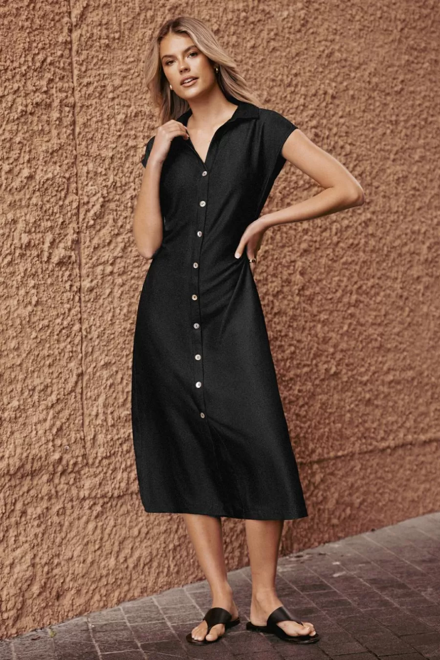 Cupshe Robe De Plage | Robe Longue*Robe à Col De Chemise Avec Boutons Sur Le Devant e Noir
