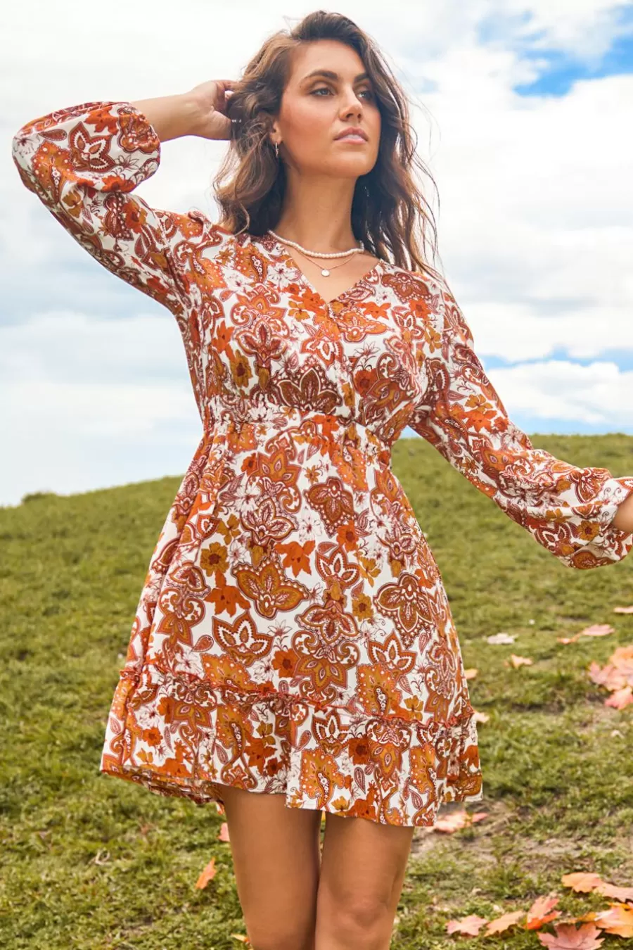 Cupshe Robe De Plage | Robe Courte*Robe à Col Surplis Et Manches Blouson Orange Rétro Mandarine