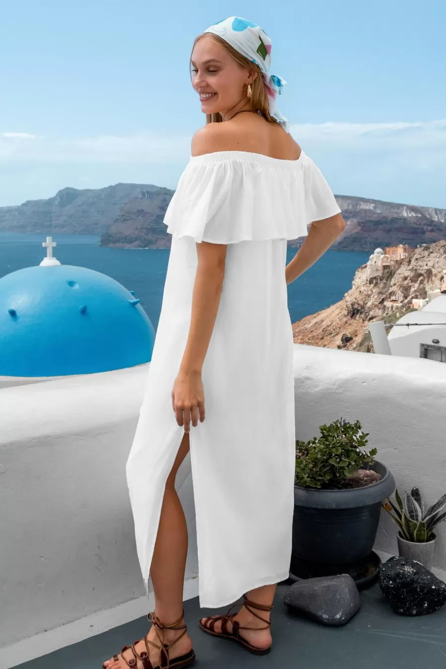 Cupshe Robe De Plage | Robe Longue*Robe à épaules Dénudées Avec Volants Et Perles Blanc