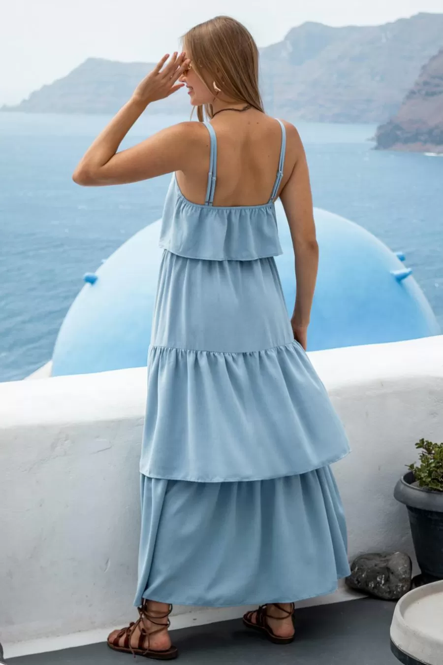 Cupshe Robe De Plage | Robe Longue*Robe à Volants Superposés Bleu clair