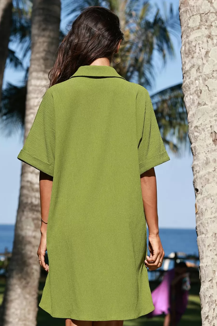 Cupshe Robe De Plage | Robe Courte*Robe Chemise Courte à Boutons Sur Le Devant Lâche e Vert