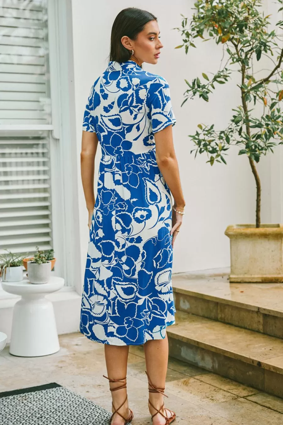 Cupshe Robe Courte | Robe Trapèze*Robe Chemise Midi à Fleurs Tropicales Bleue Blanc