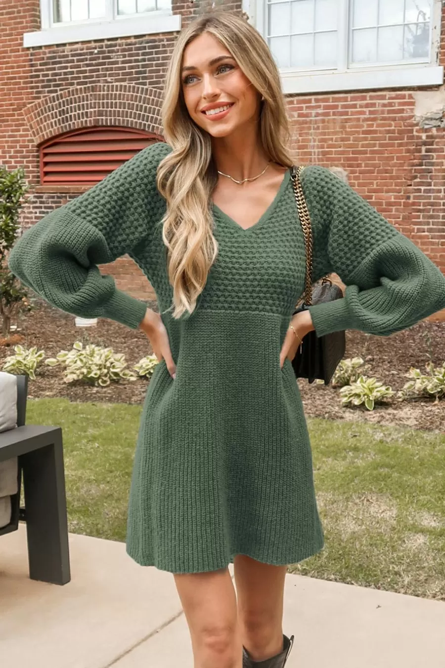 Cupshe Robe Pull | Robe Courte*Robe Courte à Col En V En Tricot Vert sauge