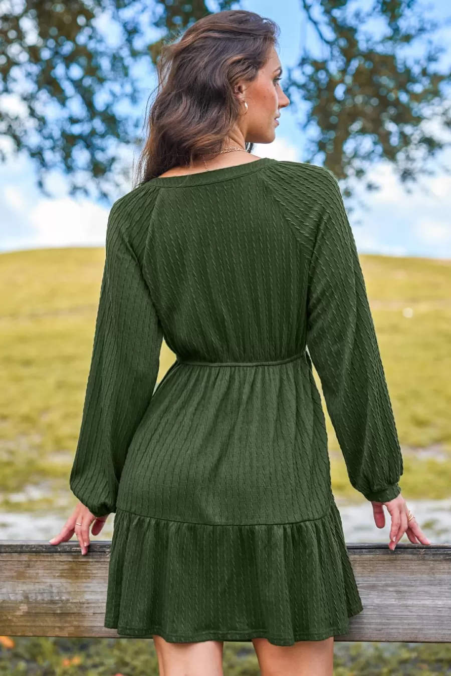 Cupshe Robe De Plage | Robe Courte*Robe Courte à Col Fendu Et Manches Longues Olive Vert