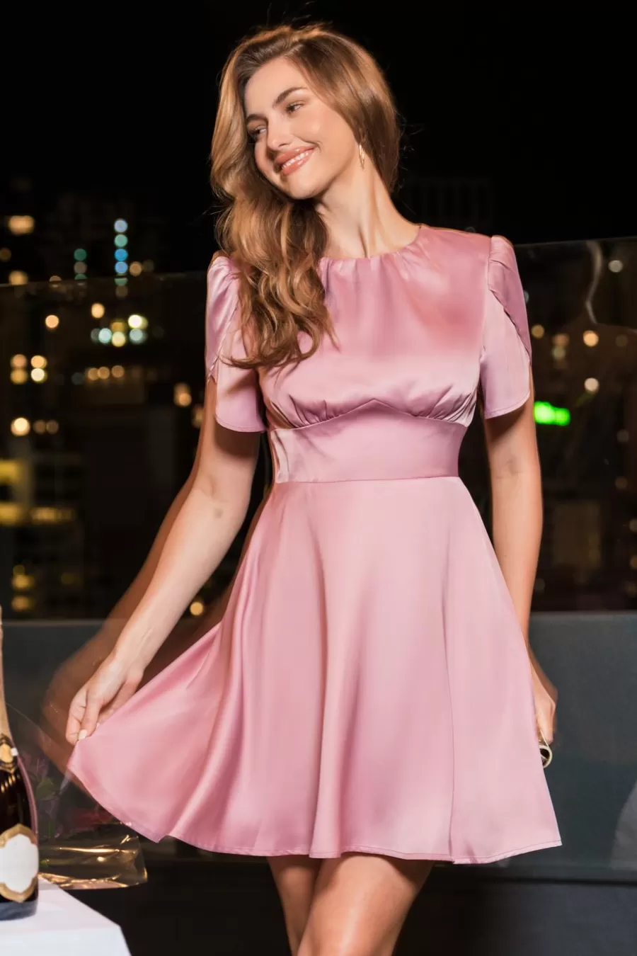 Cupshe Robe Courte | Robe Trapèze*Robe Courte à Col Rond Et Manches Courtes En Satin Rose