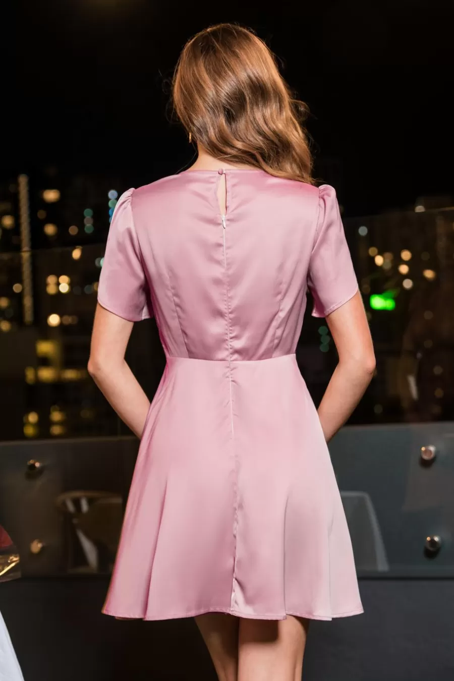 Cupshe Robe Courte | Robe Trapèze*Robe Courte à Col Rond Et Manches Courtes En Satin Rose