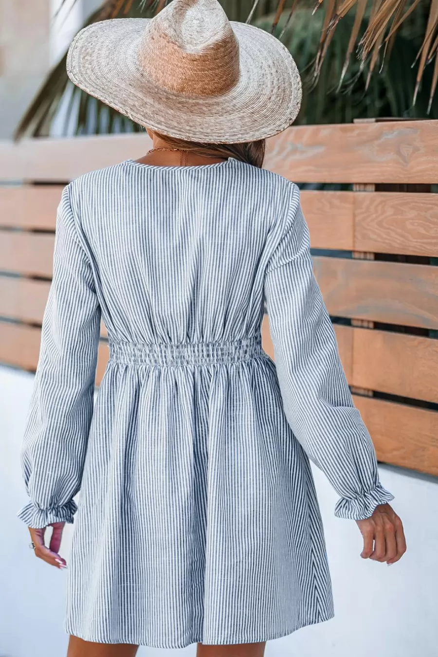 Cupshe Robe De Plage | Robe Courte*Robe Courte à Fines Rayures Et Dentelle à Manches Bouffantes Bleu