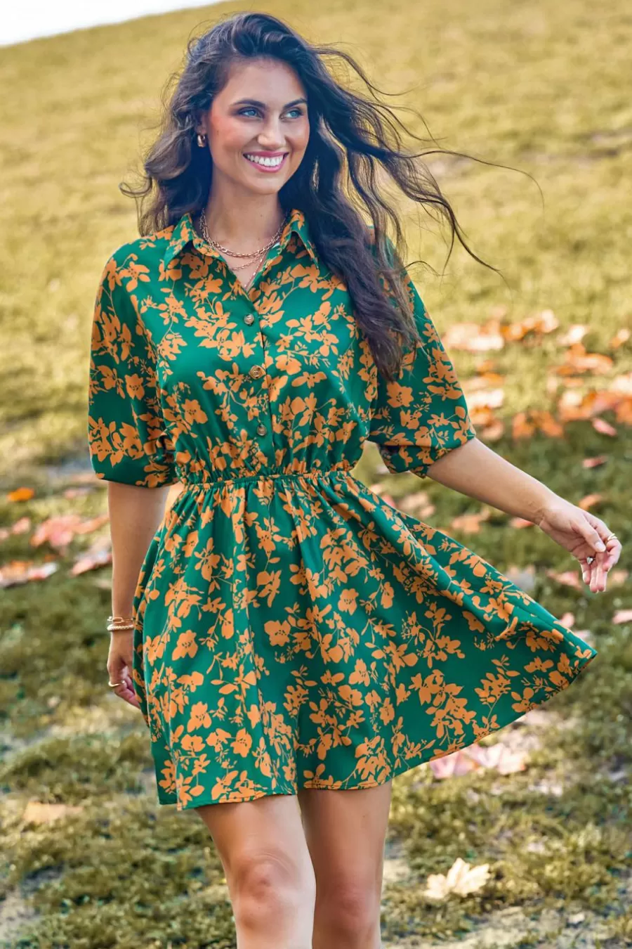 Cupshe Robe De Plage | Robe Courte*Robe Courte à Fleurs es Et Jaunes Avec Demi-manches Vert