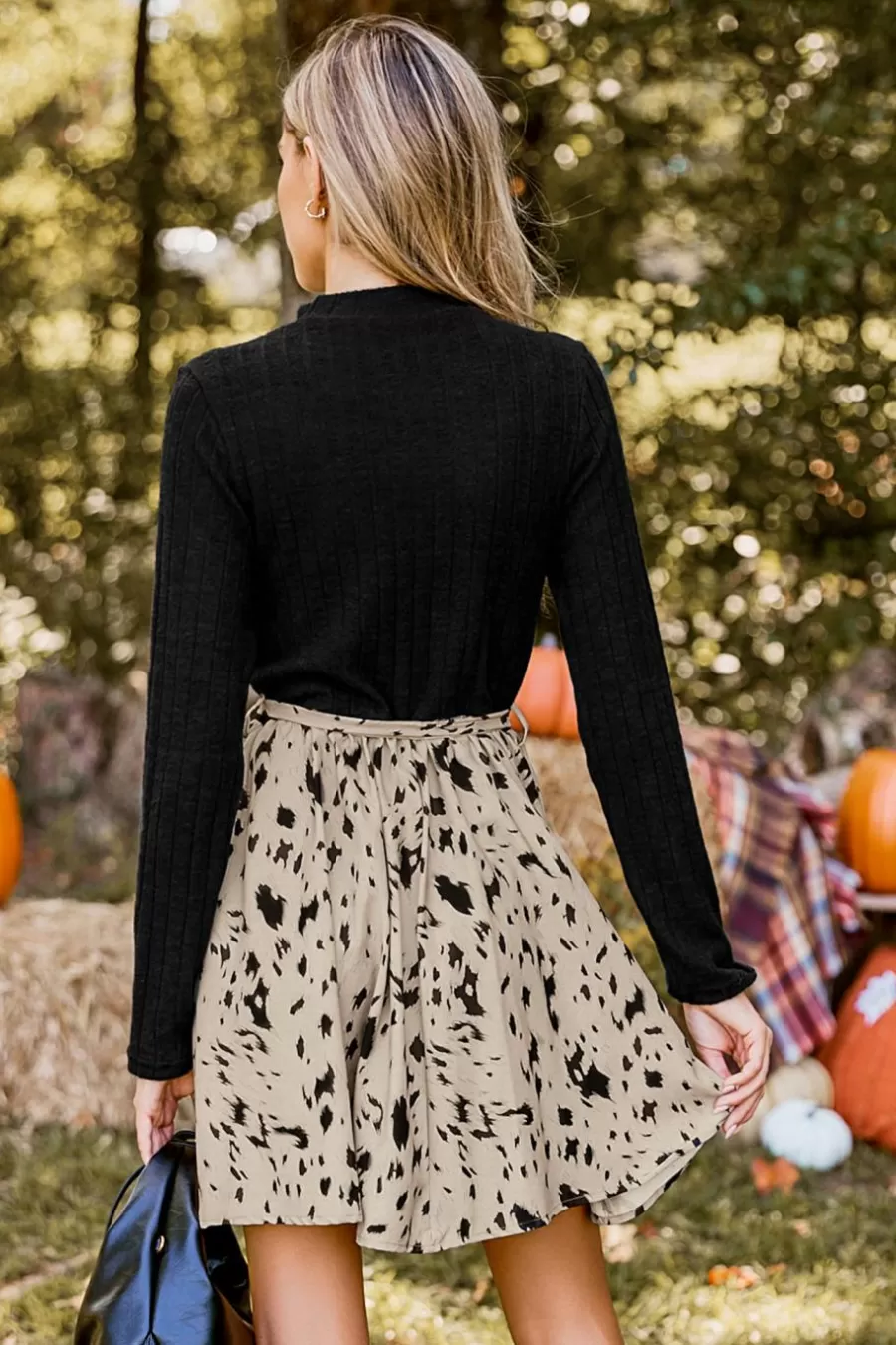 Cupshe Robe Courte | Robe Trapèze*Robe Courte à Imprimé Animal Avec Haut En Tricot Côtelé Noir