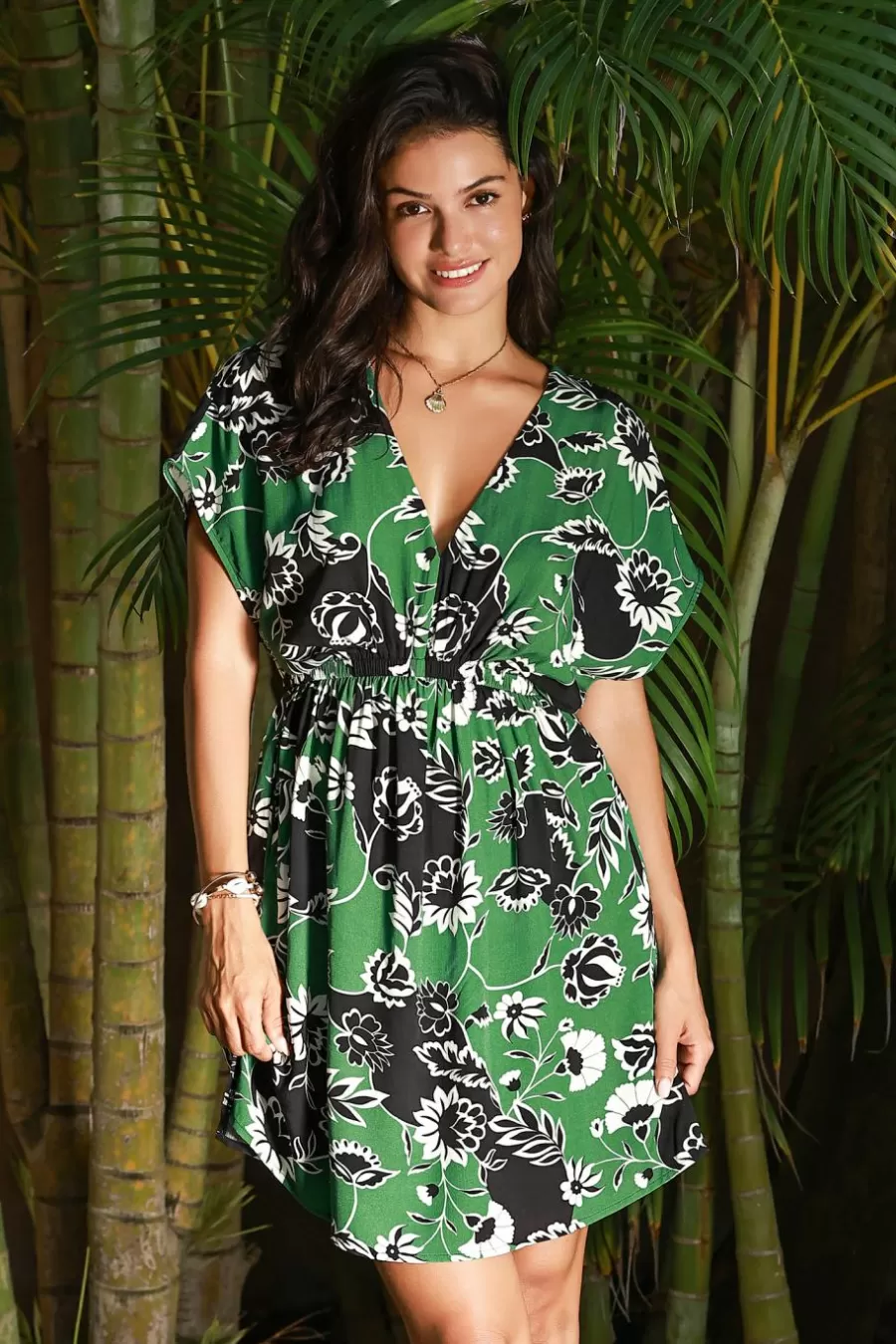 Cupshe Robe De Plage | Robe Courte*Robe Courte à Manches Dolman Et Imprimé Floral Vert