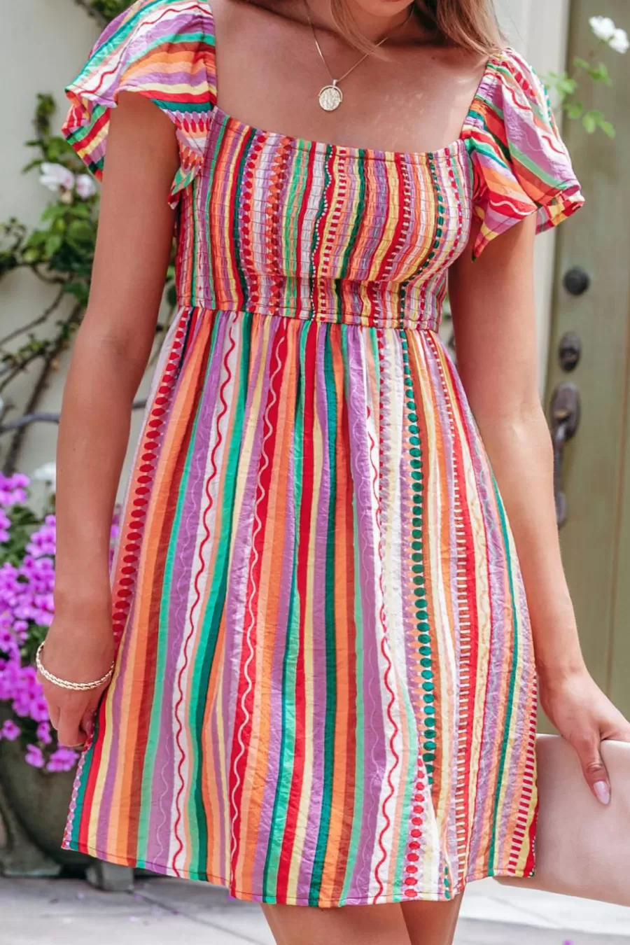 Cupshe Robe De Plage | Robe Courte*Robe Courte à Rayures Avec Smocks Multicolore