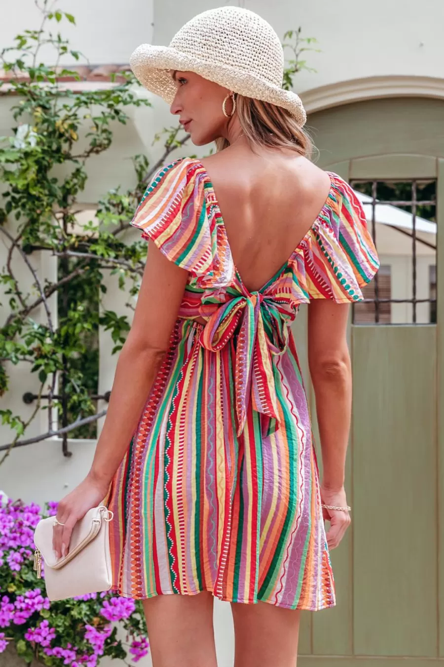 Cupshe Robe De Plage | Robe Courte*Robe Courte à Rayures Avec Smocks Multicolore