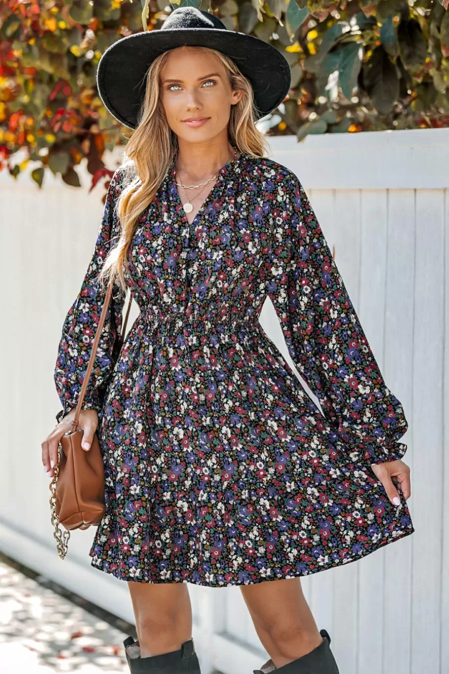 Cupshe Robe Courte | Robe Trapèze*Robe Courte à Smocks Et Imprimé Floral Noir