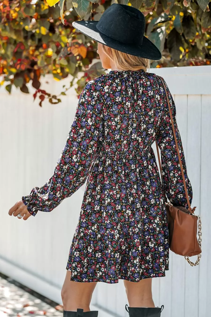 Cupshe Robe Courte | Robe Trapèze*Robe Courte à Smocks Et Imprimé Floral Noir