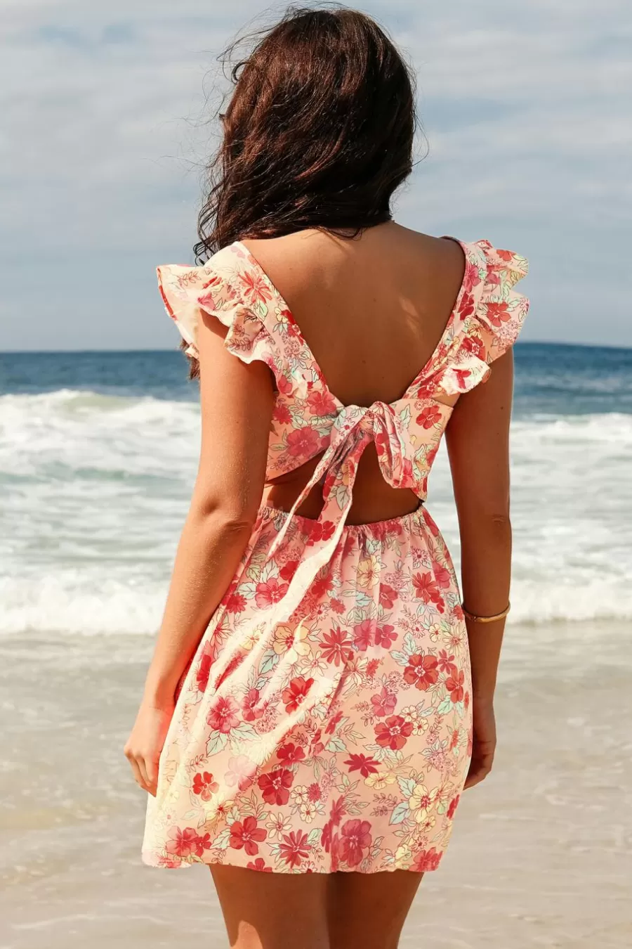 Cupshe Robe De Plage | Robe Courte*Robe Courte Avec Manches à Volants Florale Orange